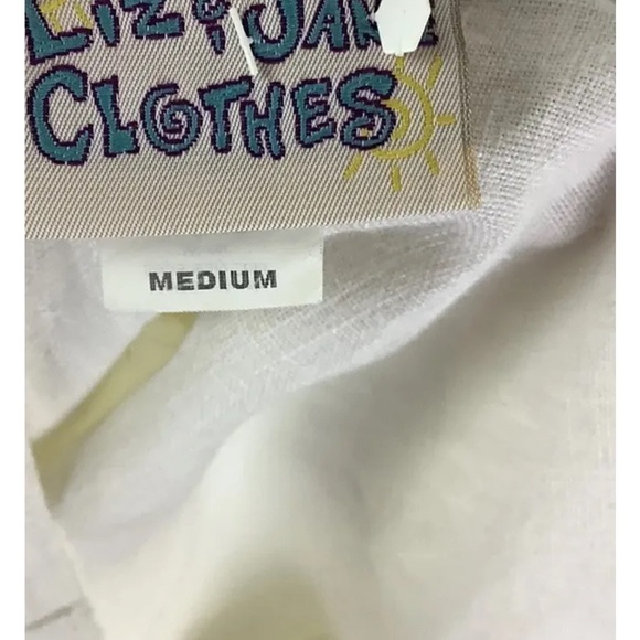 Vintage 90s Liz & Jane Sz M 100% Linen Boxy Embroidered Tank Top White Pullon - Picture 6 of 7